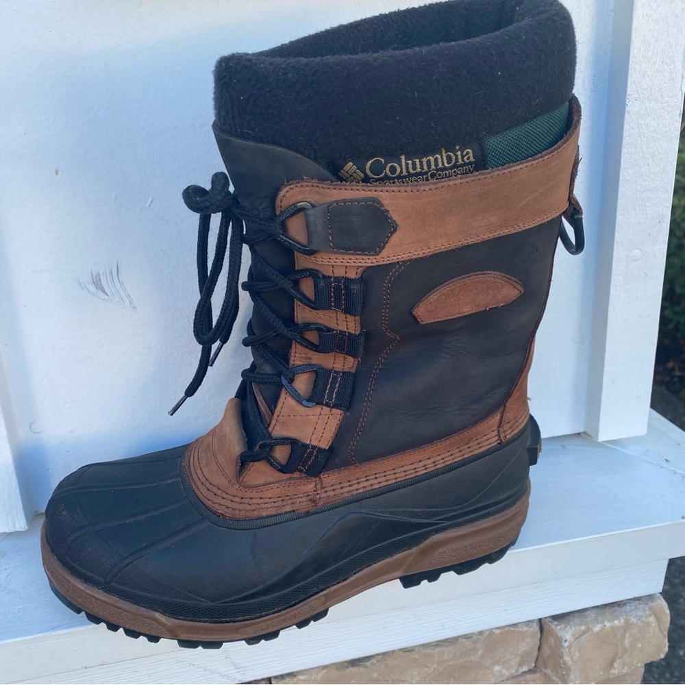 Columbia Bugabison Boots Winter Brown Gray Nubuck Leather Mens Sz 7 Thermolite